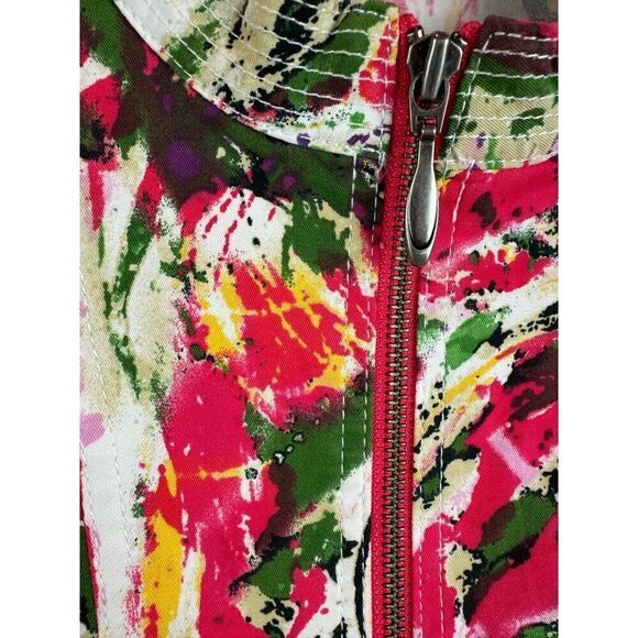 CHICO'S cotton stretch multicolor zipper unlined jacket blazer size 1 M - Picture 3 of 9